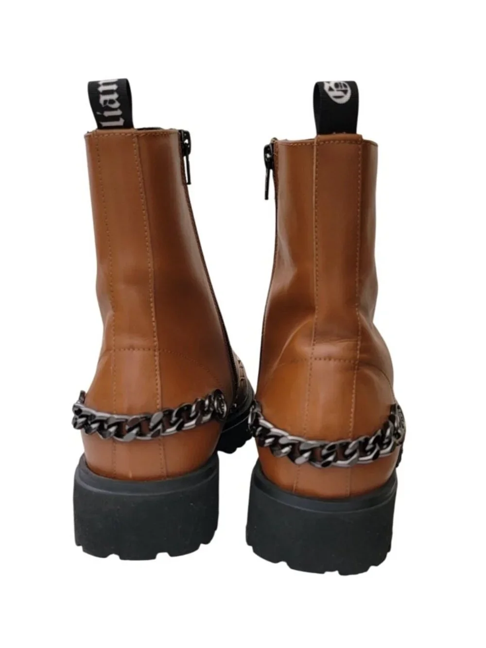 JOHN GALLIANO Curb Link Brown Leather Combat Boots w/ Side Zipper Sz 43 - Picture 4 of 9